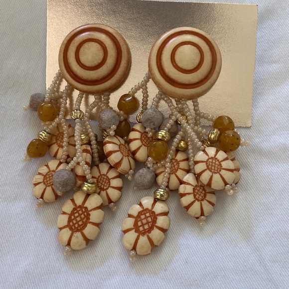 Genuine 80s vintage earthy funky chunky earrings - Picture 8 of 10